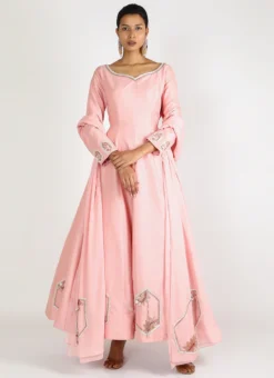 Pink Silk Embroidered Anarkali Suit Party Wear -Mahra Clothing Shop pink silk embroidered anarkali suit sldvc139 u