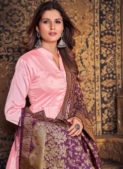 Pink Silk Plain Anarkali Suit Party Wear -Mahra Clothing Shop pink silk plain anarkali suit slsdck4001 b