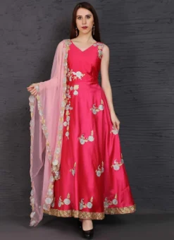 Pink Taffeta Anarkali Suit Party Wear -Mahra Clothing Shop pink taffeta anarkali suit slsifh990019 u