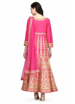 Pink Taffeta Gold Zari Anarkali Suit Party Wear -Mahra Clothing Shop pink taffeta gold zari anarkali suit slkifh9966000565 b