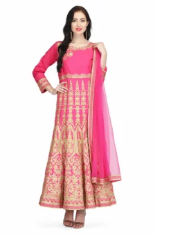 Pink Taffeta Gold Zari Anarkali Suit Party Wear -Mahra Clothing Shop pink taffeta gold zari anarkali suit slkifh9966000565 u