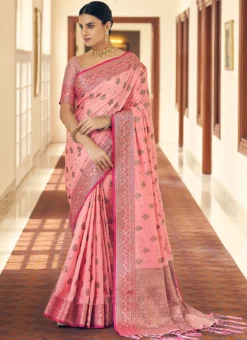 Pink Tussar Silk Weaving Work Traditional Saree Festive Wear -Mahra Clothing Shop pink tussar silk weaving work traditional saree samam1139 u