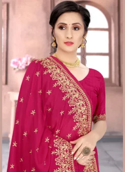Pink Vichitra Silk Zari Embroidery Saree Party Wear -Mahra Clothing Shop pink vichitra silk zari embroidery saree sasnf5167 b