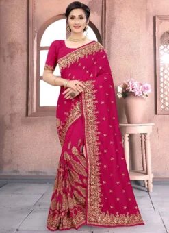 Pink Vichitra Silk Zari Embroidery Saree Party Wear -Mahra Clothing Shop pink vichitra silk zari embroidery saree sasnf5167 u