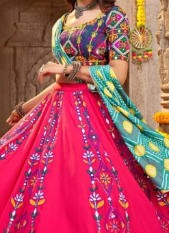 Pink Viscose Rayon Kutch And Mirror Work Chaniya Choli Festive Wear