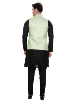 Pista Green Art Silk Brocade Bandhgala Jacket -Mahra Clothing Shop pista green art silk brocade bandhgala jacket jmkmdc624 b