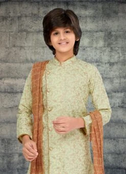 Pista Green Cotton Kids Boys Indowestern Sherwani Festive Wear -Mahra Clothing Shop pista green cotton kids boys indowestern sherwani kdbmss6219 b