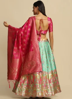 Pista Green Jacquard Silk Weaving Work Umbrella Lehenga Party Wear -Mahra Clothing Shop pista green jacquard silk weaving work umbrella lehenga ghswe1010249pi b