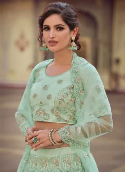 Pista Green Net Embroidered N Sequins Umbrella Lehenga Wedding Wear -Mahra Clothing Shop pista green net embroidered n sequins umbrella lehenga ghsak42087809 b