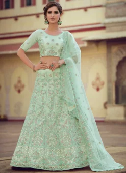 Pista Green Net Embroidered N Sequins Umbrella Lehenga Wedding Wear -Mahra Clothing Shop pista green net embroidered n sequins umbrella lehenga ghsak42087809 u