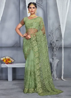 Pista Green Net Embroidery Work Saree Party Wear -Mahra Clothing Shop pista green net embroidery work saree sasuni1393 u