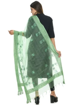 Pista Green Organza Cotton Chikankari Embroidery Work Dupatta Work Wear -Mahra Clothing Shop pista green organza cotton chikankari embroidery work dupatta dpdmimfd075 b