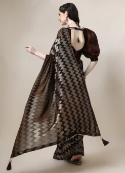 Printed Work Brown N Grey Color Lyrcra Saree Party Wear -Mahra Clothing Shop printed work brown n grey color lyrcra saree sasbhlos5102b b