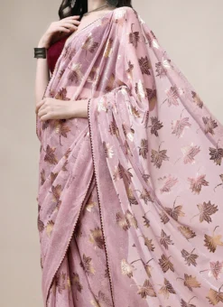 Printed Work Pink Color Lyrcra Saree Party Wear