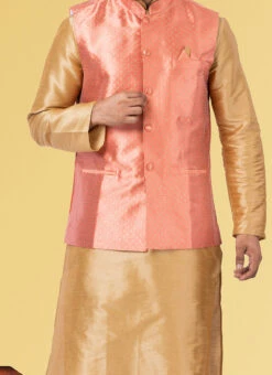 Punch Pink Jacquard Silk Nehru Jacket