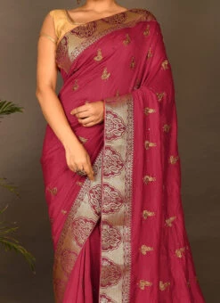 Punch Pink Rangoli Silk Zari Work Saree Festive Wear