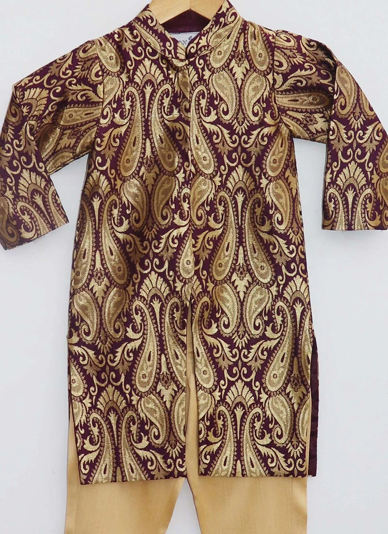 Purple Brocade Ajkan Sherwani Party Wear 1 Purple Brocade Ajkan Sherwani Party Wear