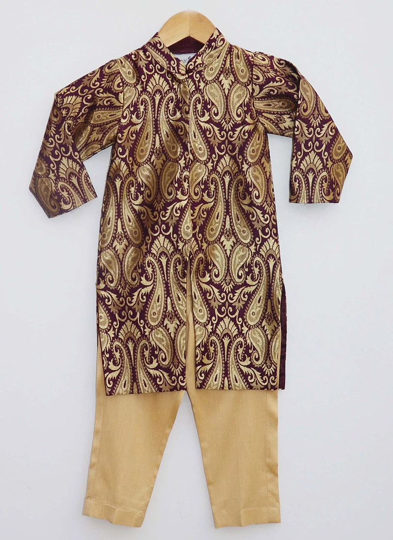 Purple Brocade Ajkan Sherwani Party Wear 2 Purple Brocade Ajkan Sherwani Party Wear - Image 2