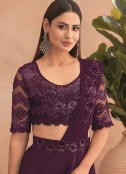 Purple Chinon Silk Embroidered Ready Pleated Saree Party Wear -Mahra Clothing Shop purple chinon silk embroidered ready pleated saree saska36307302d b