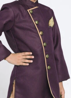 Dark Purple Dupion Silk Indowestern Sherwani Wedding Wear