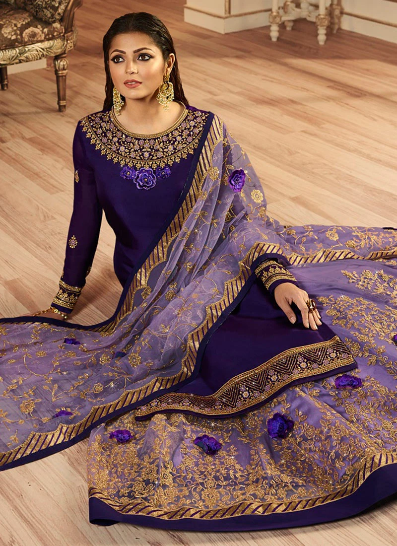 Purple Embroidered A Line Lehenga Party Wear 4 Purple Embroidered A Line Lehenga Party Wear - Image 4