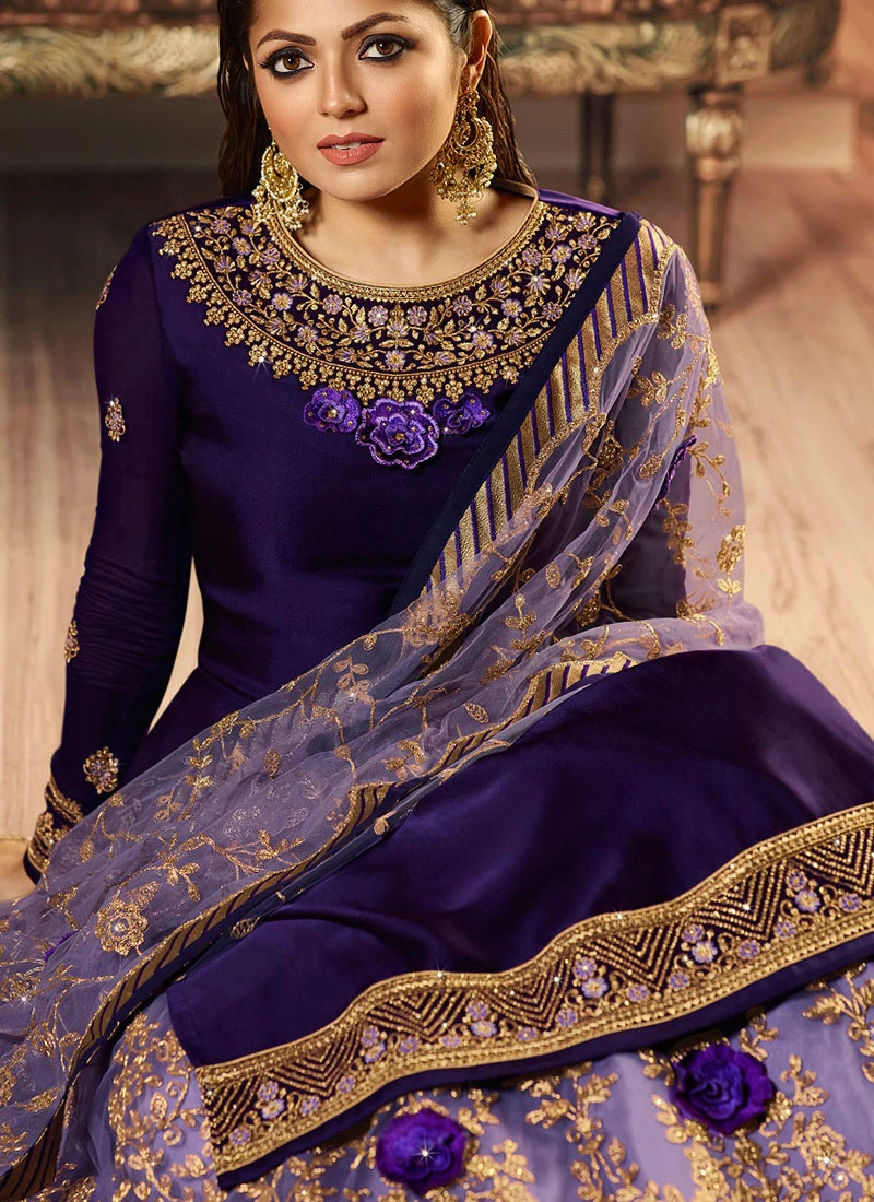 Purple Embroidered A Line Lehenga Party Wear 1 Purple Embroidered A Line Lehenga Party Wear