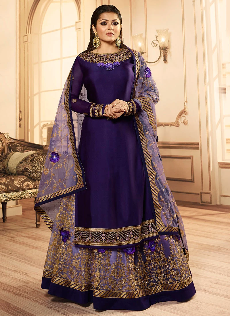 Purple Embroidered A Line Lehenga Party Wear 3 Purple Embroidered A Line Lehenga Party Wear - Image 3