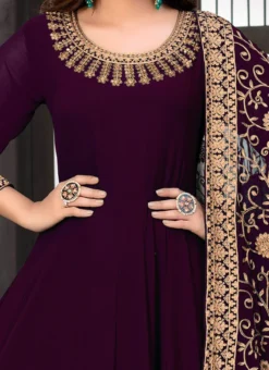Purple Georgette Embroidered N Stones Anarkali Suit Party Wear