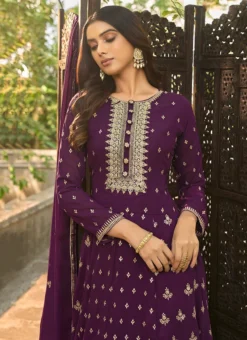 Purple Georgette Zari Embroidered Anarkali Suit Party Wear -Mahra Clothing Shop purple georgette zari embroidered anarkali suit slsli18951021 b
