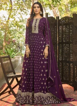 Purple Georgette Zari Embroidered Anarkali Suit Party Wear -Mahra Clothing Shop purple georgette zari embroidered anarkali suit slsli18951021 u