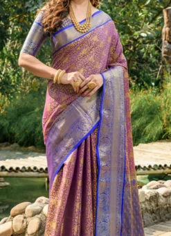 Purple Kancheepuram Silk Zari Weaving Work Saree Festive Wear