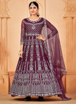 Purple Net Embroidered Anarkali Suit Party Wear -Mahra Clothing Shop purple net embroidered anarkali suit slsacw2491 u