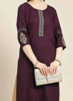 Purple Rayon Embroidery Kurta Palazzo Suit Party Wear