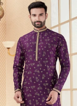 Purple Silk Digital Printed Kurta Pyjama Party Wear -Mahra Clothing Shop purple silk digital printed kurta pyjama kpssgr2026 b