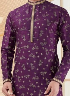 Purple Silk Digital Printed Kurta Pyjama Party Wear