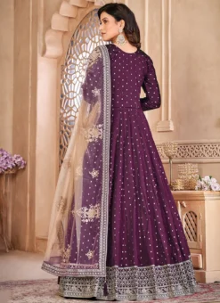 Purple Taffeta Embroidered Stones Anarkali Suit Party Wear -Mahra Clothing Shop purple taffeta embroidered stones anarkali suit slsdc6602 b