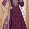 Purple Taffeta Embroidered Stones Anarkali Suit Party Wear