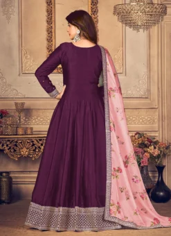 Purple Tussar Silk Embroidery Anarkali Suit Party Wear -Mahra Clothing Shop purple tussar silk embroidery anarkali suit slsdc4102 b