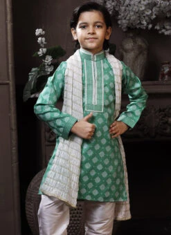 Rama Green Cotton Printed Boys Kurta Pyjama Party Wear -Mahra Clothing Shop rama green cotton printed boys kurta pyjama kdbmss6214 b