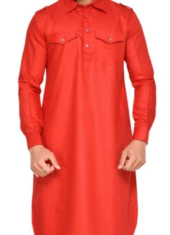 Red Art Silk Pathani Set