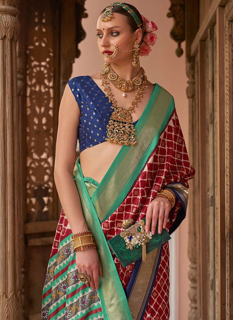 Red Art Silk Patola Sari Festive Wear 4 Red Art Silk Patola Sari Festive Wear - Image 4