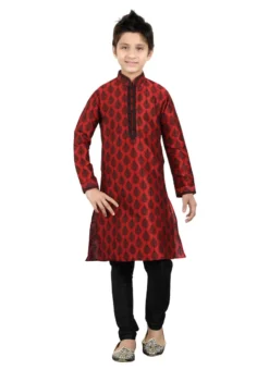 Red Art Silk Teens Kurta Pyjama 6 Red Art Silk Teens Kurta Pyjama -Mahra Clothing Shop red art silk teens kurta pyjama kdmrg219t u