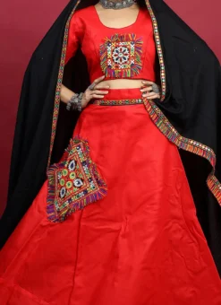 Red Blended Kutch N Mirror Work Chaniya Choli Festive Wear