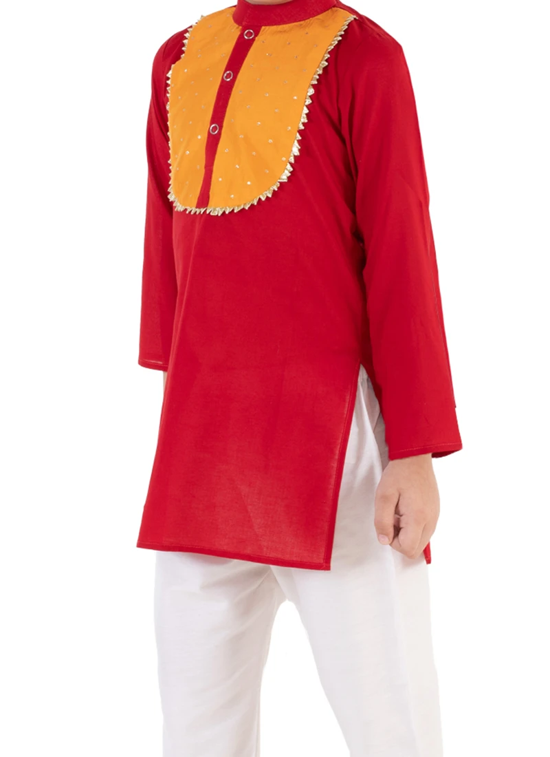 Red Cotton Kids Boys Kurta Pyjama Party Wear 1 Red Cotton Kids Boys Kurta Pyjama Party Wear