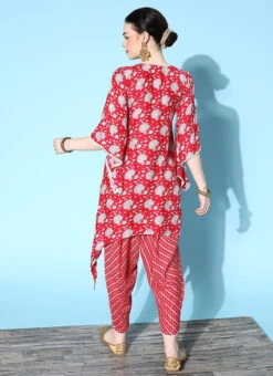 Red Cotton Printed Kurta Dhoti Set After Six Wear -Mahra Clothing Shop red cotton printed kurta dhoti set krsmz276732re b
