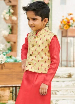 Red Cotton Silk Boys Kurta Pyjama 5 Red Cotton Silk Boys Kurta Pyjama -Mahra Clothing Shop red cotton silk boys kurta pyjama kdbsjssb1208 b