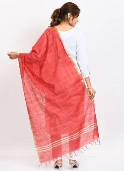 Red Cotton Slub Weaving Work Dupatta Work Wear -Mahra Clothing Shop red cotton slub weaving work dupatta dpdmimfd109 b
