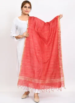 Red Cotton Slub Weaving Work Dupatta Work Wear -Mahra Clothing Shop red cotton slub weaving work dupatta dpdmimfd109 u