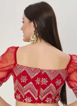 Red Embroidered Zero Shoulder Neckline Blouse Wedding Wear -Mahra Clothing Shop red embroidered zero shoulder neckline blouse BLBS02307593 b