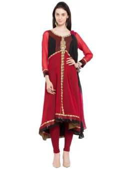 Red Georgette Asymmetrical Anarkali Suit Party Wear -Mahra Clothing Shop red georgette asymmetrical anarkali suit slmnc1690 u